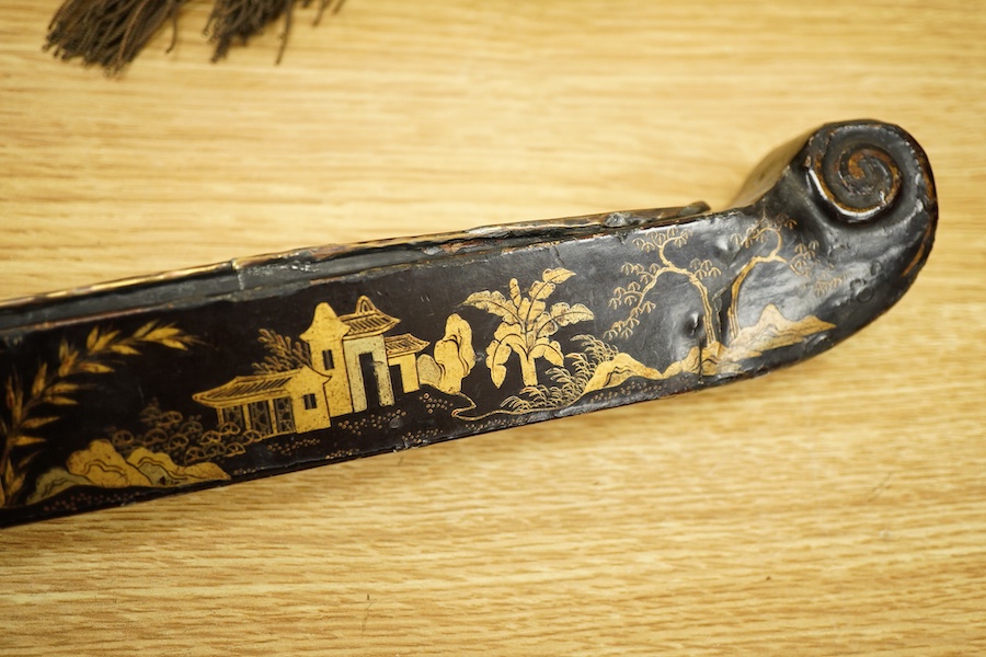 A Chinese export lacquer model of a boat, 19th century, 56cm wide